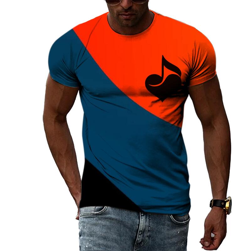 Transmission of love Zomer Mode Abstracte Muziek Grafische T-shirts Voor Mannen Casual 3D Print T-shirt Persoonlijkheid Ronde Hals Korte Mouw Tee Tops XS