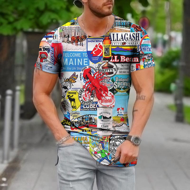 WowClassic 60s 70s Flessenpatroon T-shirts Heren Retro Stijl Zomer T-shirts Heren Streetwear 3D Print T-shirt Mode O-hals Korte Mouw Tops S