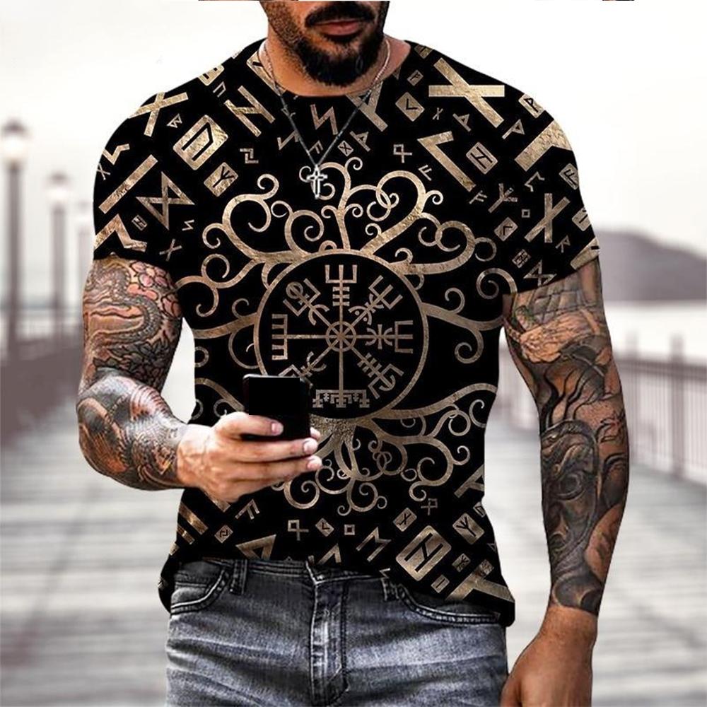 Transmission of love Viking Tattoo 3D Printing T-shirt Herenmode Straat Korte Mouw Tops Dames Zomer Pullover Oversized Tees Meerdere Opties XS