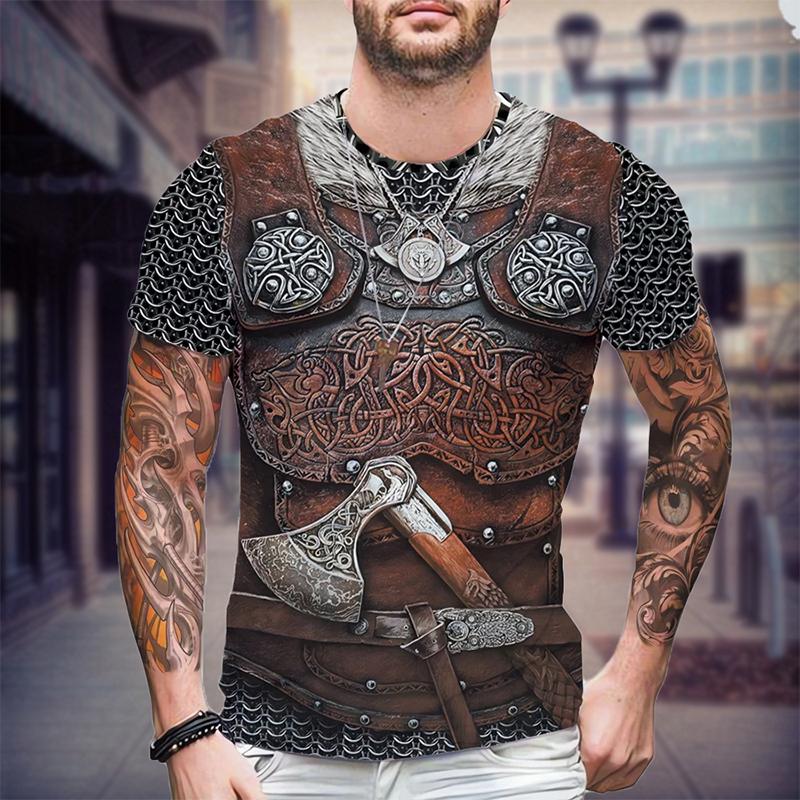 Transmission of love Mode Populaire Viking Armor Grafische Vintage Herenkleding 3D Print Harajuku T-shirt Zomer Korte Mouw Top Casual Oversized Tee XS