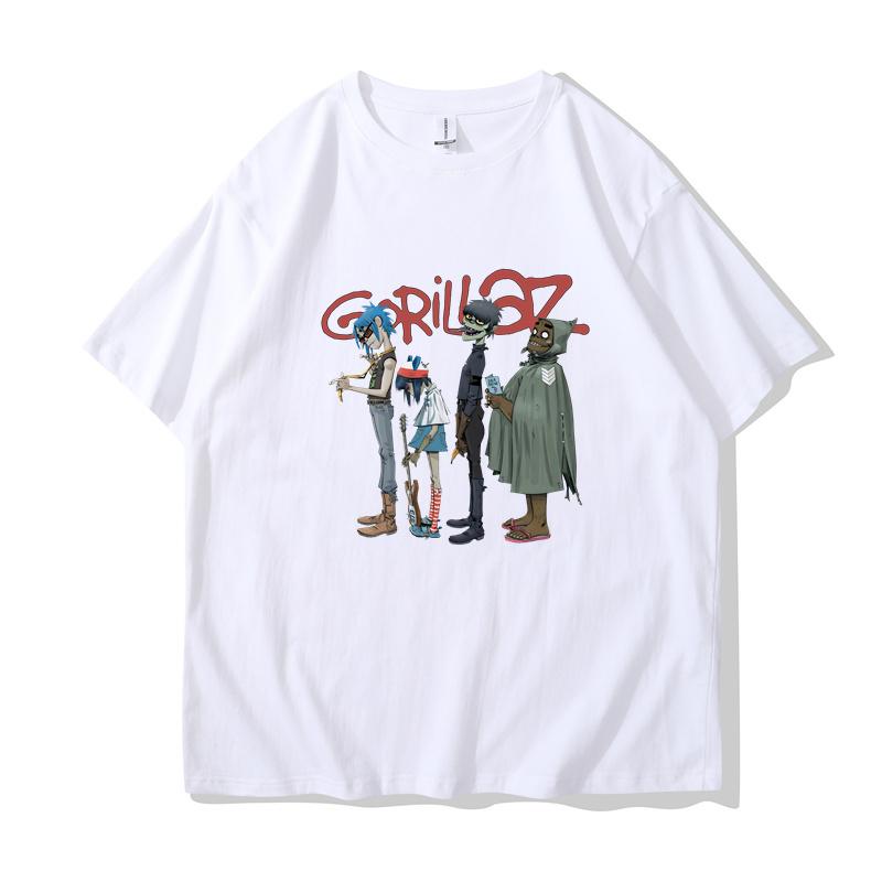 Hoodie Suit Clothing Muziekband Gorillaz PUNK ROCK T-shirt Mannen Vrouwen Zomer 90s O-hals Katoen Korte Mouw T-shirts Kleding Vintage Y2K Kleding Tee S