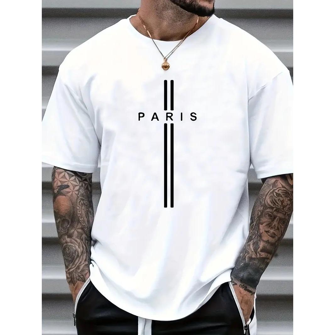 Enter Boutique Sports Clothing Collection PARIS Print, heren T-shirt met grafisch ontwerp en ronde hals, casual comfortabele T-shirts voor de zomer, herenkleding en tops voor dagelijks gebruik S