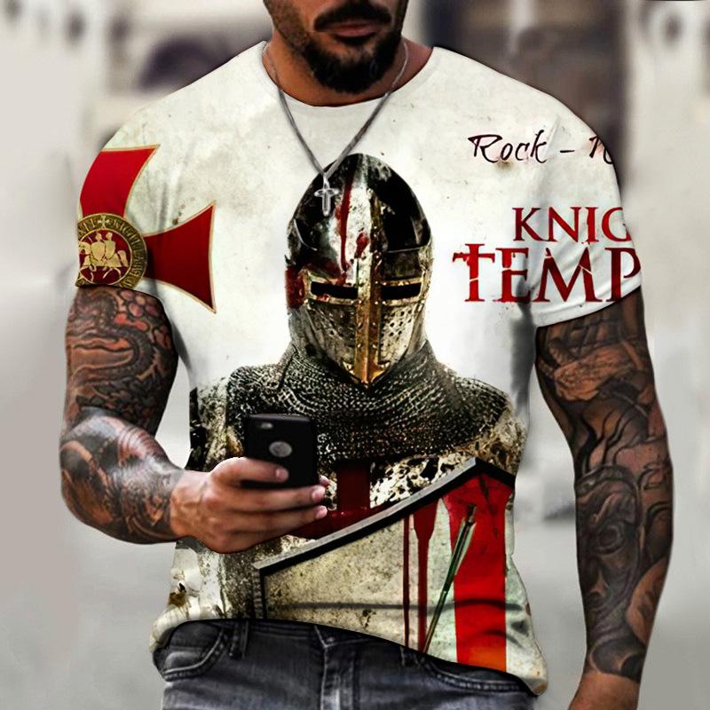 Zengyanqin02 Zomermode Templar 3D-geprint heren T-shirt Street Harajuku Cross T-shirt voor heren Korte mouw Oversized T-shirt Vintage Top XXS