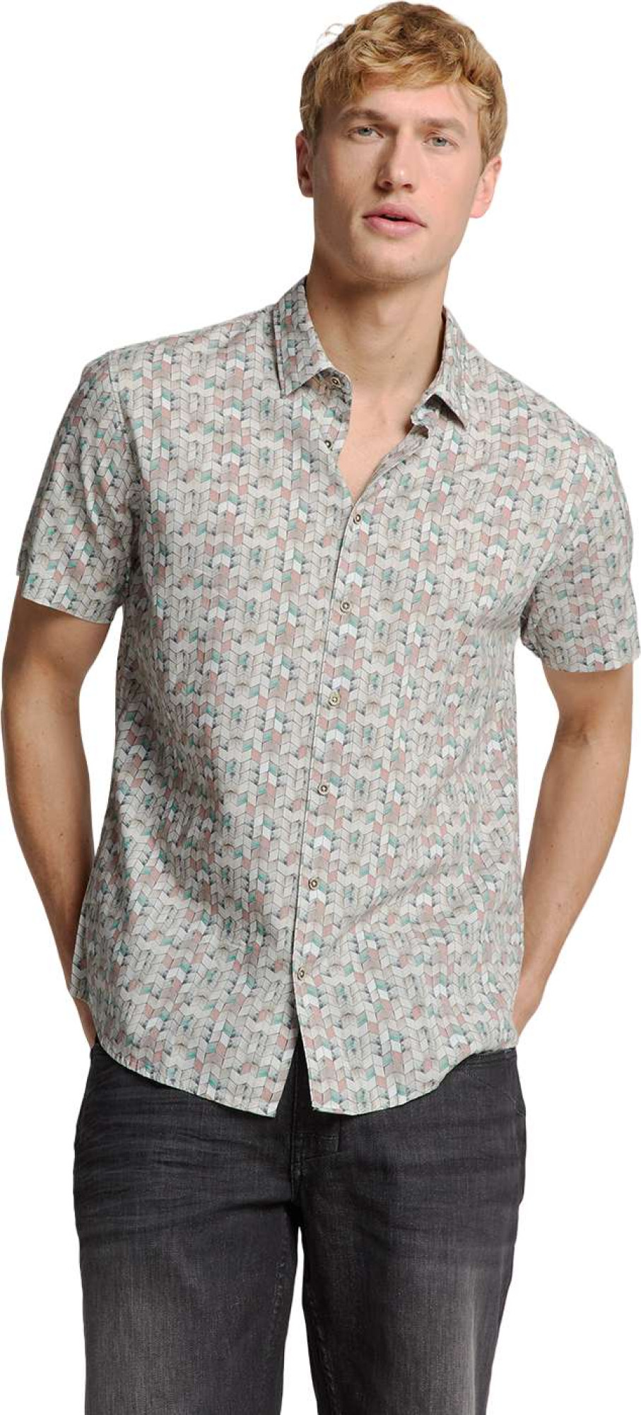 No Excess Shirt short sleeve allover printed sand