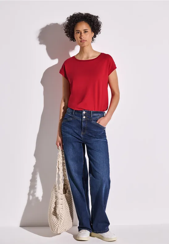 STREET ONE T-shirt met decoratietape en elastische zoom