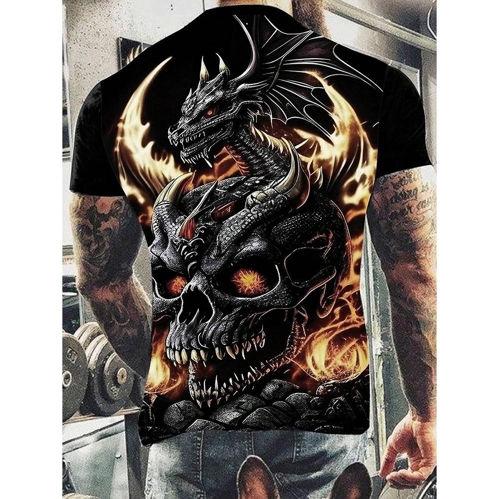 ETST 005 Nieuwe zomerse dagelijkse casual heren tops straatmode draak en schedel bedrukt heren T-shirt buitensporten licht ademend heren T-shirt S
