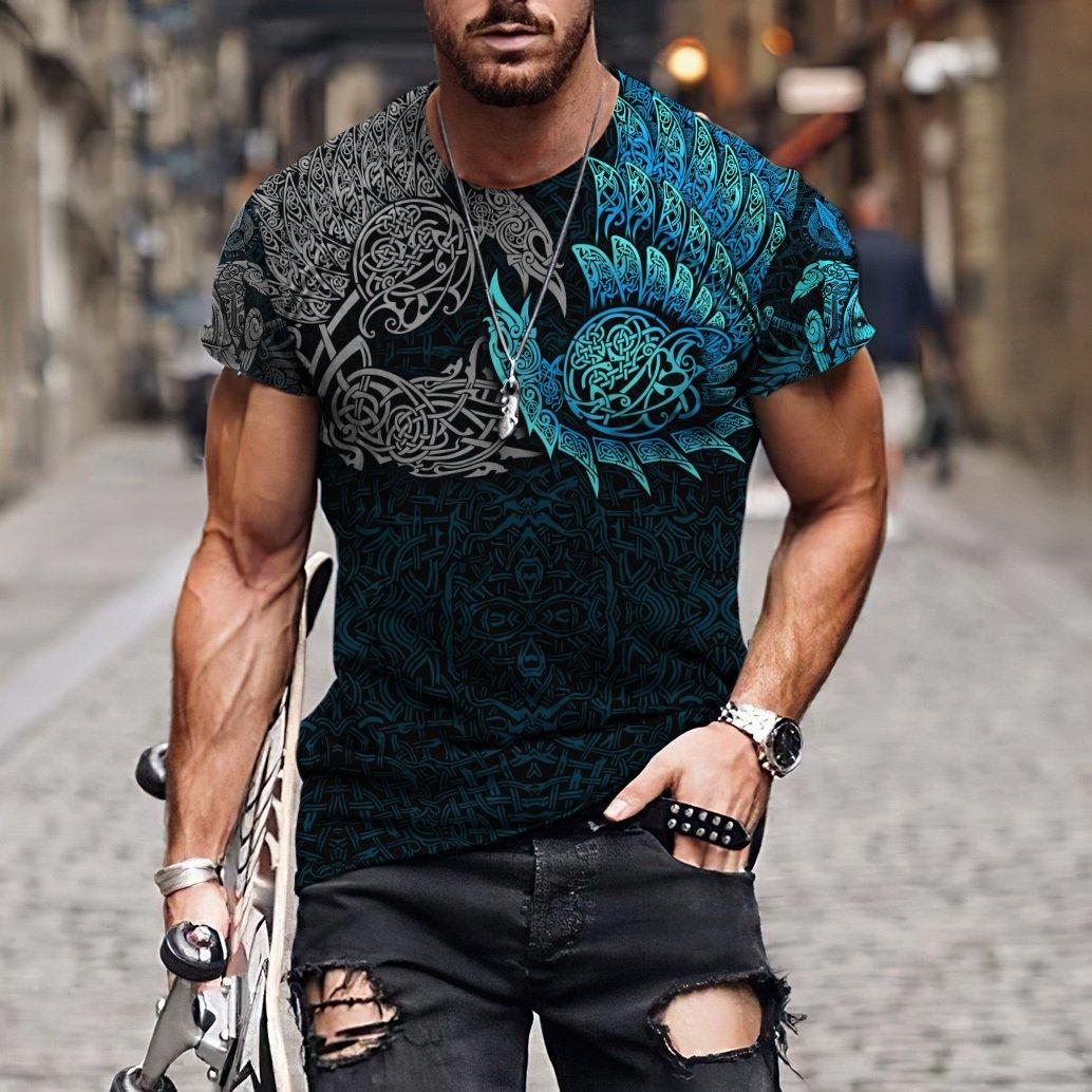 Transmission of love 3D Print Viking-symbool Oversized T-shirts voor heren Zomer Casual T-shirts met ronde hals en korte mouwen Unisex Street Tees Tops XS