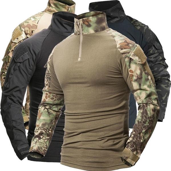 Youjilao Heren Tactisch Shirt Outdoor Slijtvaste Camouflage T-shirts Mannelijke Militaire Shirts met lange mouwen Camping Wandelen Tops Army Combat Shirts XXXL
