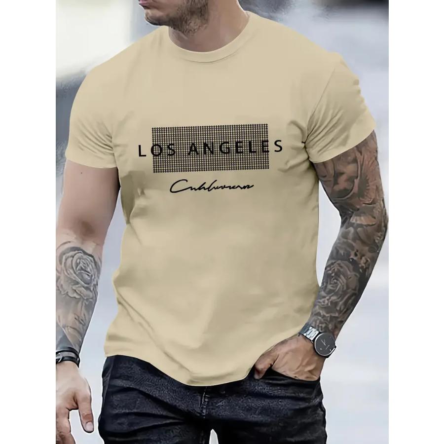 HerSight Stylish Los Angeles Graphic Print Tee Shirt - Soft, Breathable, Casual Short Sleeve T-Shirt for Summer, Perfect for Men's Everyday Wear S zwart