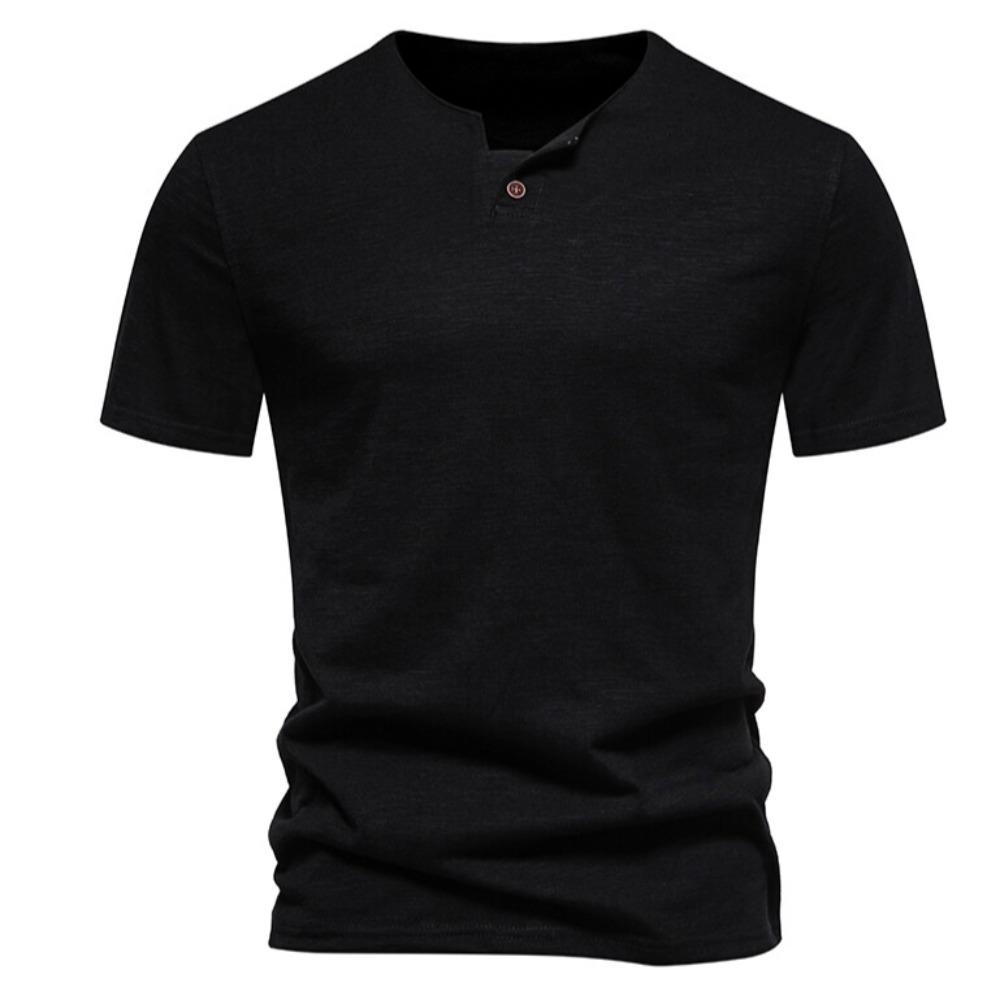 FEGKZLI Fashion Heren Henley kraag T-shirts Zomer Casual Effen Kleur Korte Mouw T-shirt Hoge Kwaliteit Tops S wit