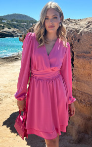 The Musthaves V-hals Jurk Strik Detail Fuchsia