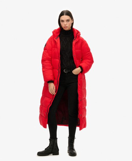 Superdry Vrouwen Lange Cocoon Pufferjas Rood
