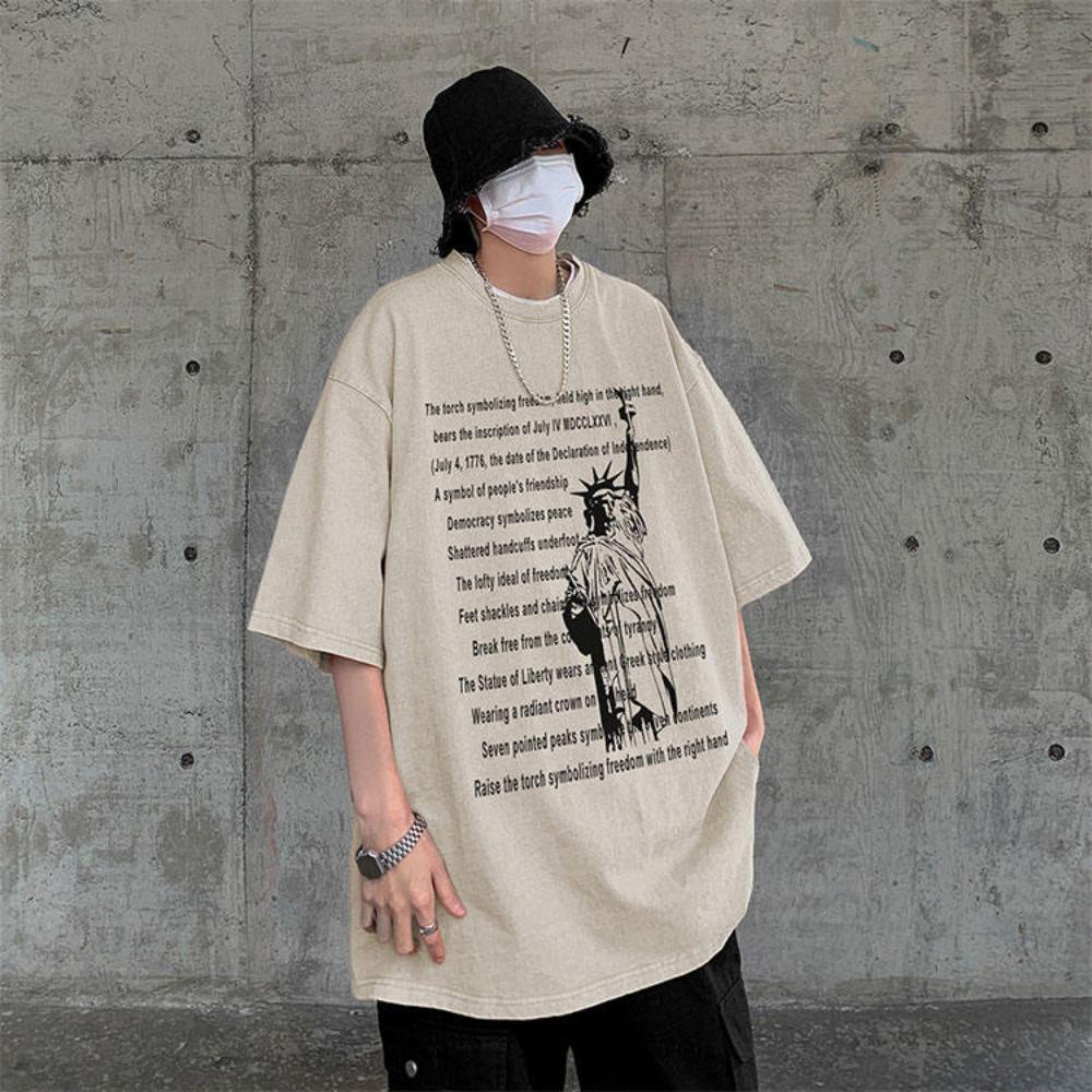 FEGKZLI Fashion S-5XL 280gsm 100% katoen Heren of Dames T-shirt Streetwear Brief Punk Tops Zomer Vintage Acid Wash T-shirt S zwart