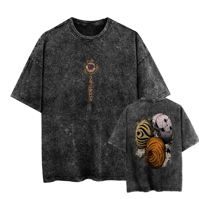 FEGKZLI Fashion S-5XL 300gsm Vintage Acid Wash T-shirt 100% katoen Heren of Dames T-shirt Streetwear Slip Punk Tops S zwart