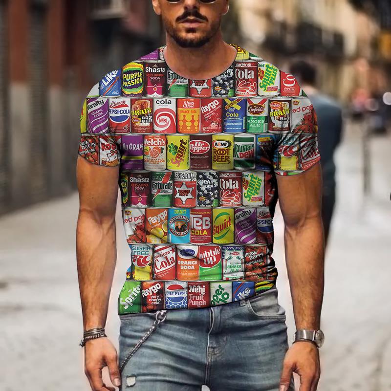 No. 11 Fashion 60s 70s Flessenpatroon T-shirts Heren Retro Stijl Zomer T-shirts Heren Streetwear 3D Print T-shirt Mode O-hals Korte Mouw Tops S