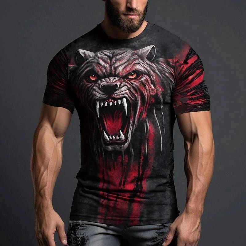 Forever Men Heren Wolf Print Korte Mouw 3D T-shirt Top Ronde Hals Casual Outdoor Sport T-shirts Zomer S