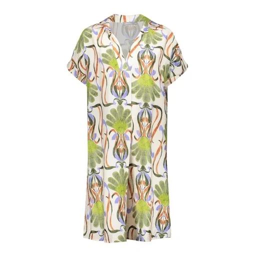 Geisha 57399-70 010 dress aop off-white/green/burned orange/