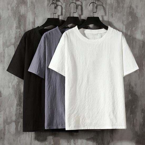 Meizhenchang Heren T-shirts met O-hals, lichtgewicht, grote maten, effen kleur, casual top, streetwear L zwart