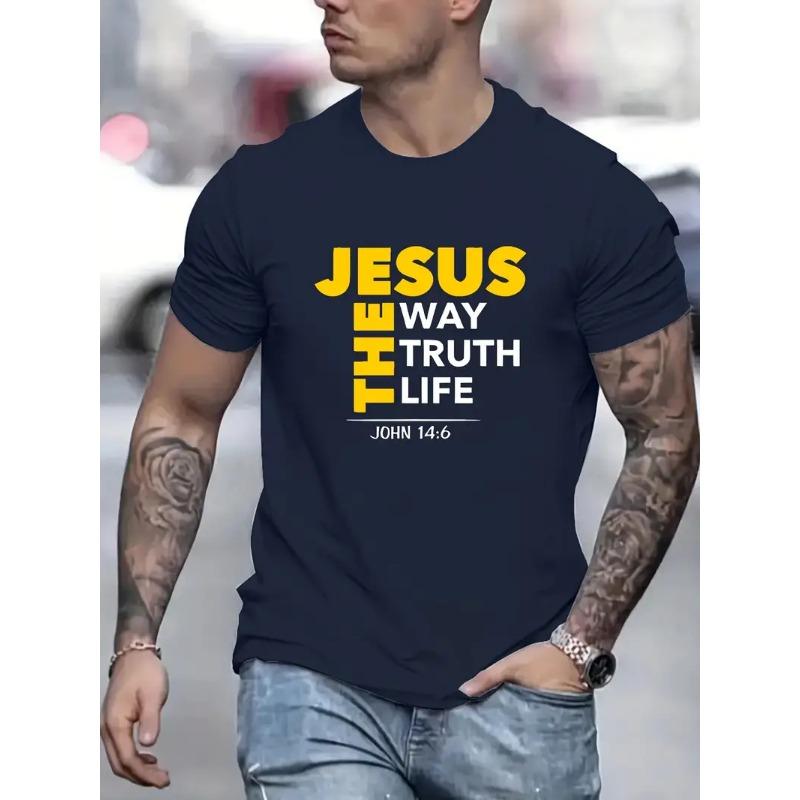 Xuhaijian02 Jesus Print T Shirt, Tees For Men, Casual Short Sleeve T-shirt For Summer Casual for All-Season Comfort & Easy Care S