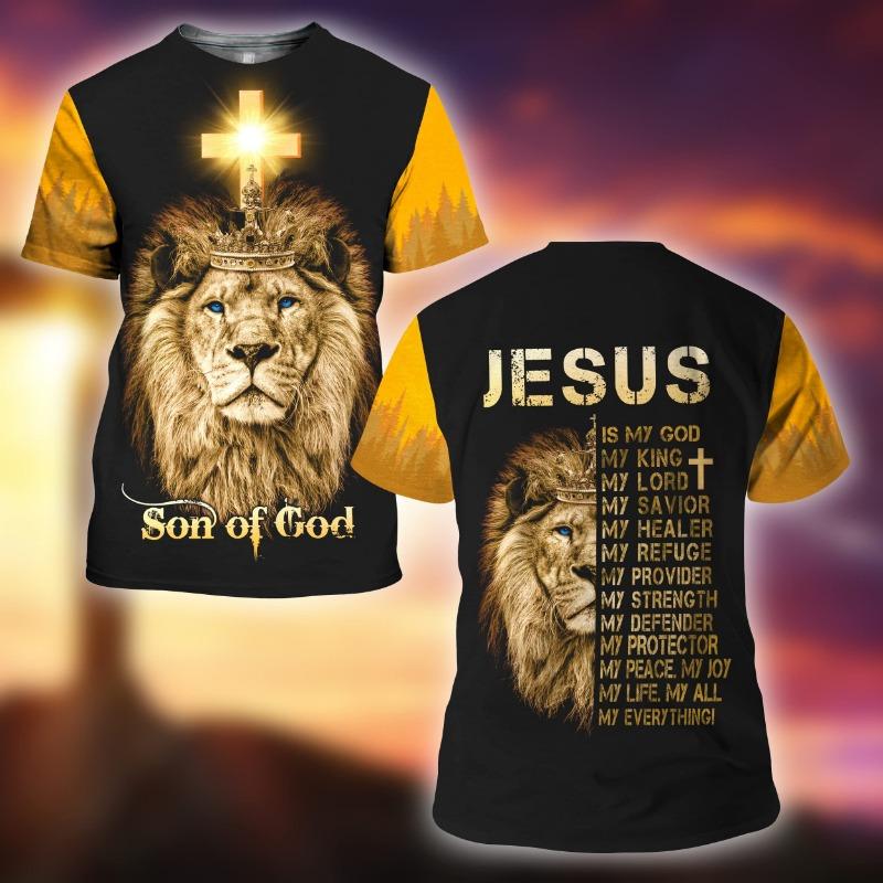 Huiteng Summer Vintage T Shirt For Men Lion Graphic 3D Print Short Sleeve Christian Jesus T-shirt Men's Clothing Streetwear T-shirt S