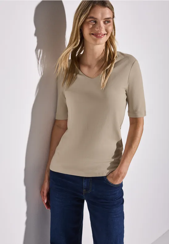 STREET ONE Shirt met korte mouwen Style Palmira met diepe ronde hals