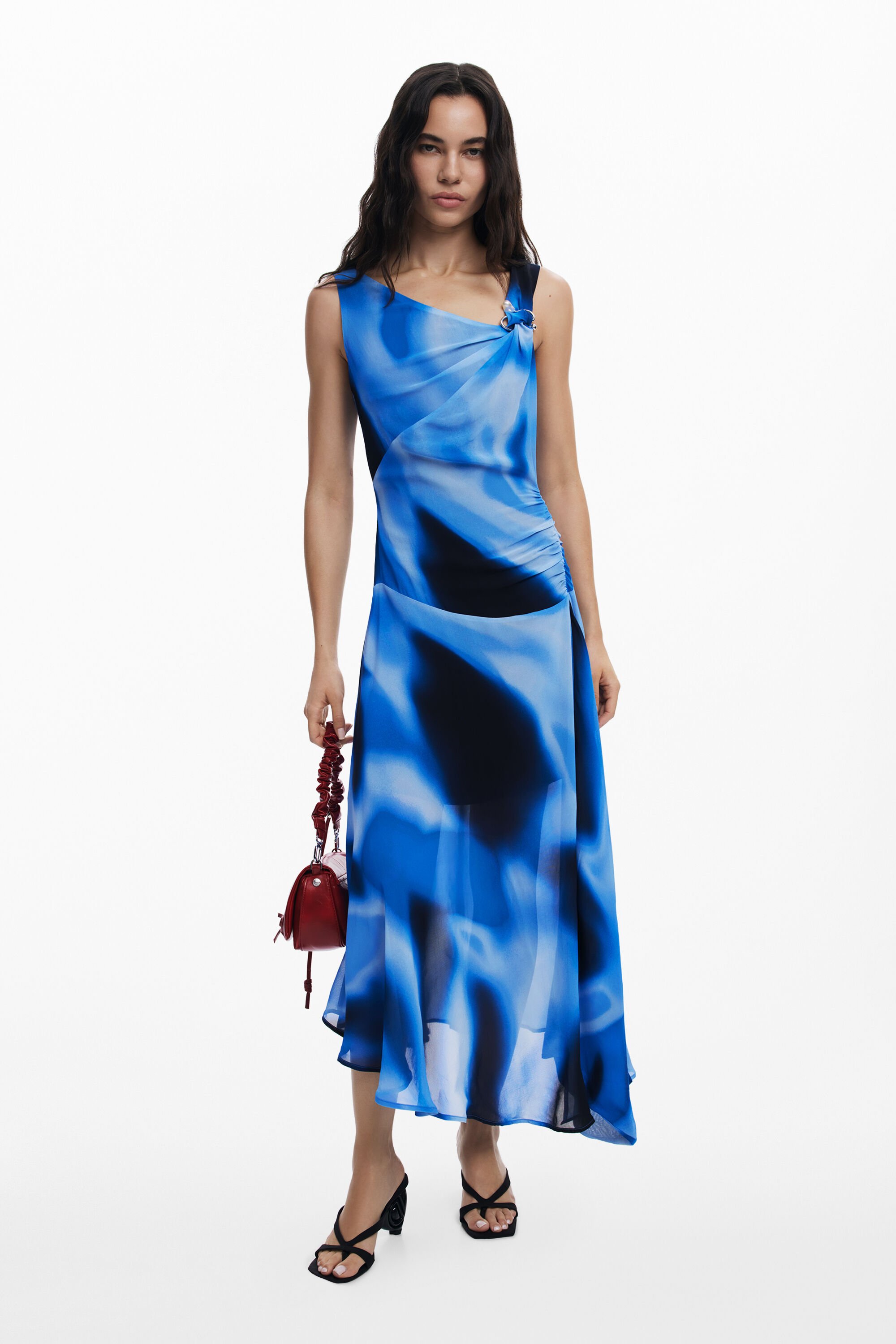 Desigual Asymmetrische lange blauwe jurk - MATERIAL FINISHES