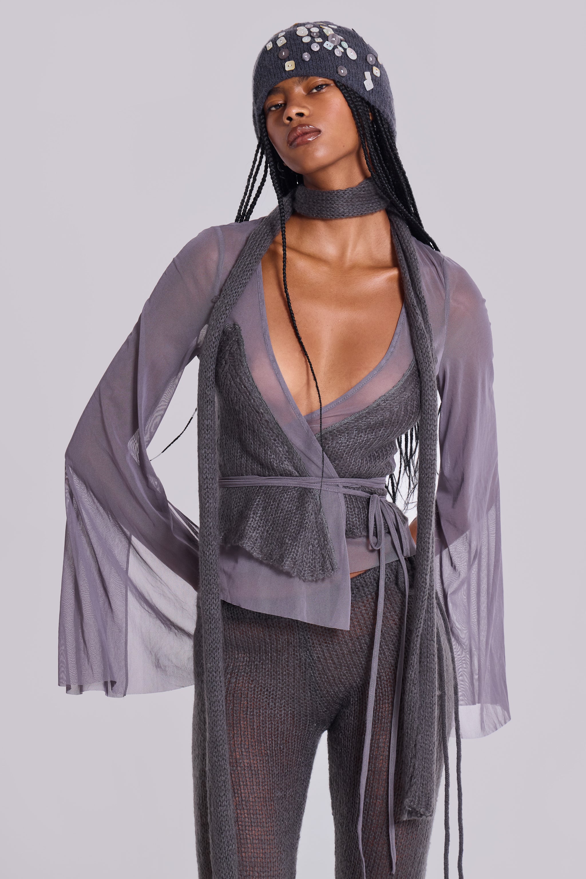Jaded London Leila Knit Mesh Wrap Top