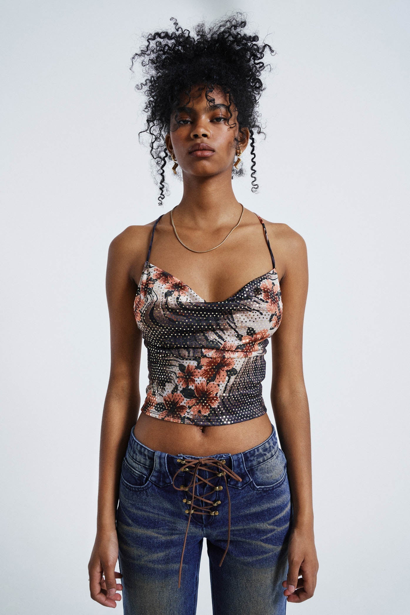 Jaded London La Playa Cowl Neck Cami with Sequin Shine