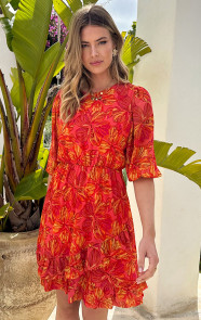 The Musthaves Pofmouw Ruffle Jurk Flower Koraal