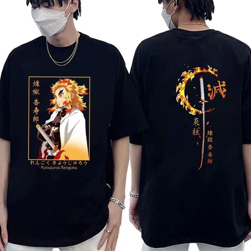 Enter Boutique Sports Clothing Collection Heren Rengoku Kyoujurou Anime Print Korte Mouw T-shirt Casual Ronde Hals Zomer Unisex Top Oversized T-shirt Grafische T-shirts S