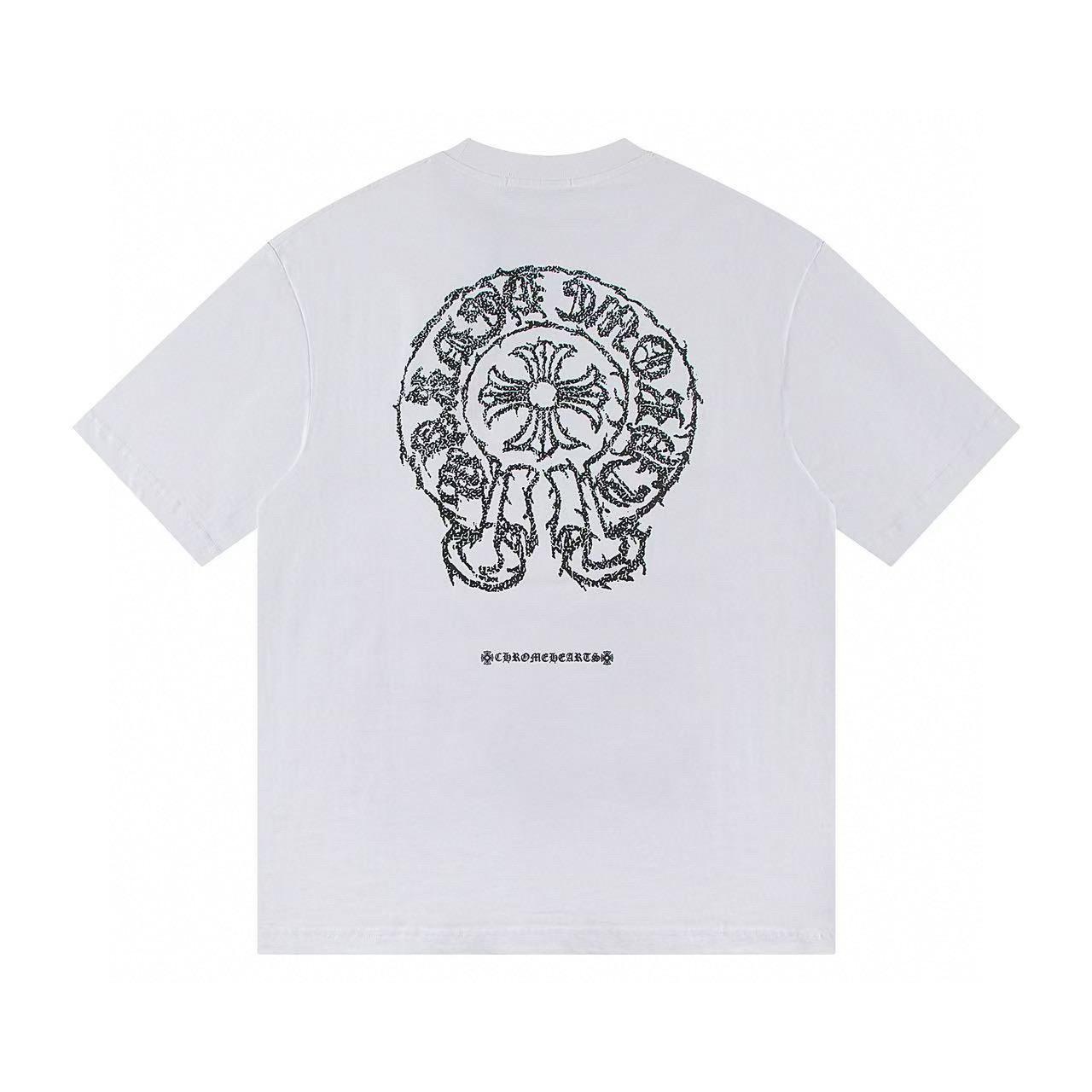 Chrome Hearts W344  2025 Zomer Nieuw Hoogwaardig Katoen Ronde Hals Los Grote Maat Heren- en Dames T-shirt Koppel T-shirt S zwart