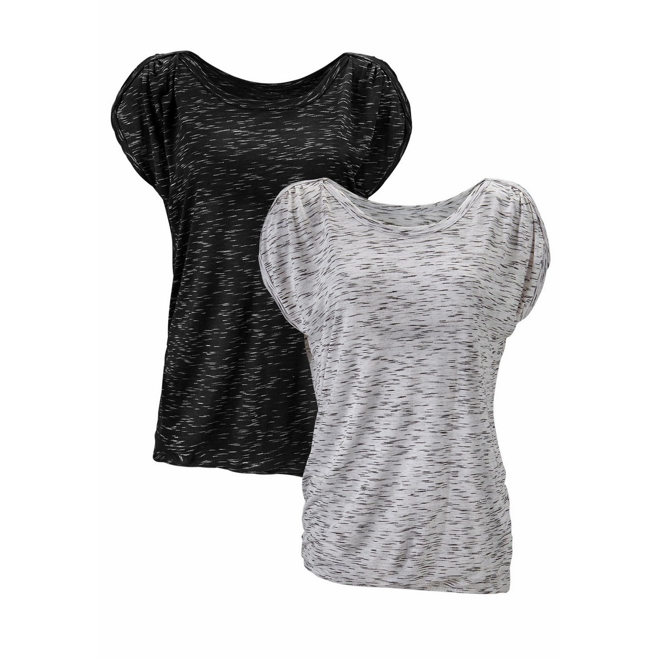Lascana Shirt met korte mouwen Met schouderrimpeling van zachte viscosekwaliteit (Set van 2)