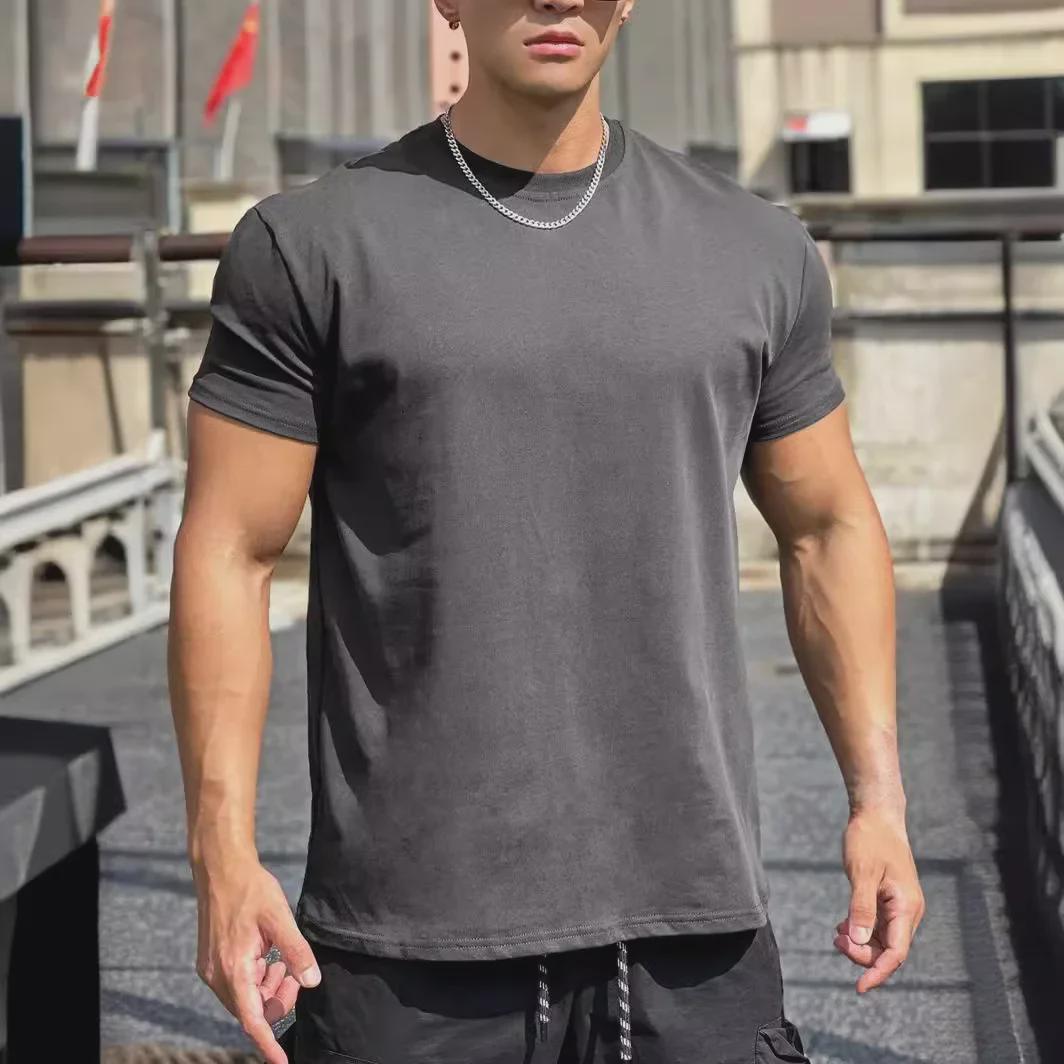 PulseTrade Heren sport T-shirt met schoudervullingen en manchetten voor hardlopen en fitness - effen kleur, Amerikaanse stijl L (65KG-75KG) lichtgrijze kleur