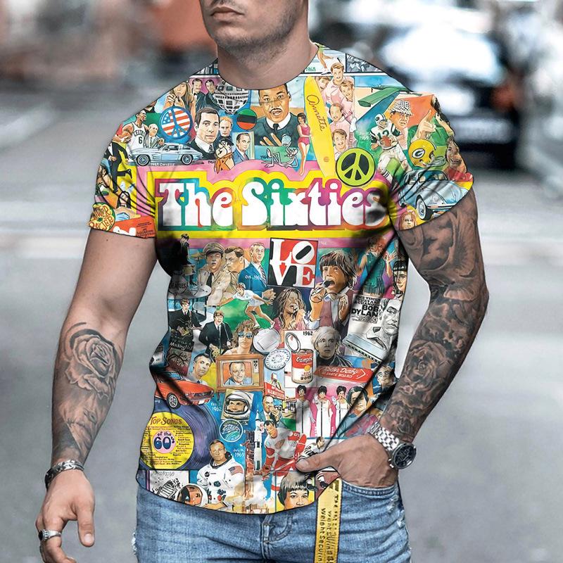 WowClassic Vintage jaren 60 Cartoon Patroon T-shirts Letters Zomer T-shirts Heren Streetwear 3D Print T-shirt Mode O-hals Korte Mouw Tops S