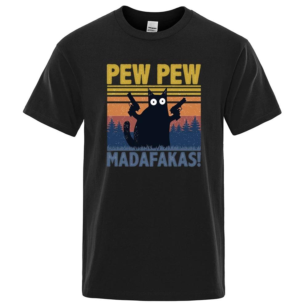 Comfortable season Pew Pew Madafakas T-shirt Heren Korte Mouw Nieuwigheid Grappige Kat T-shirt Katoen Oversize Tops Shirts Tee T-shirt Ronde Hals Streetwear S