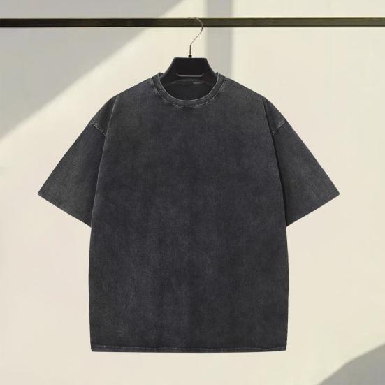 PLUM LAI Heren T-shirt Ronde Hals Katoen Halve Mouwen Effen Kleur Zacht Los Gewassen Unisex Mid S zwart