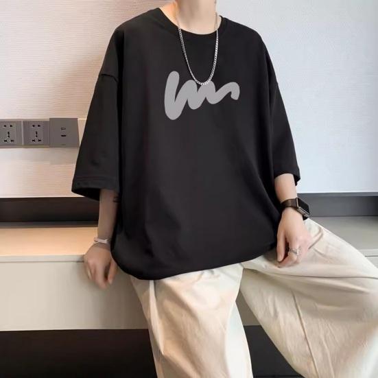 PLUM LAI Heren T-shirt Mid Sleeves Ronde Losse Pasvorm Effen Plus Size Hals Kleur Bedrukt Mid Lengte Casual Pullover Dagelijks 2XL wit