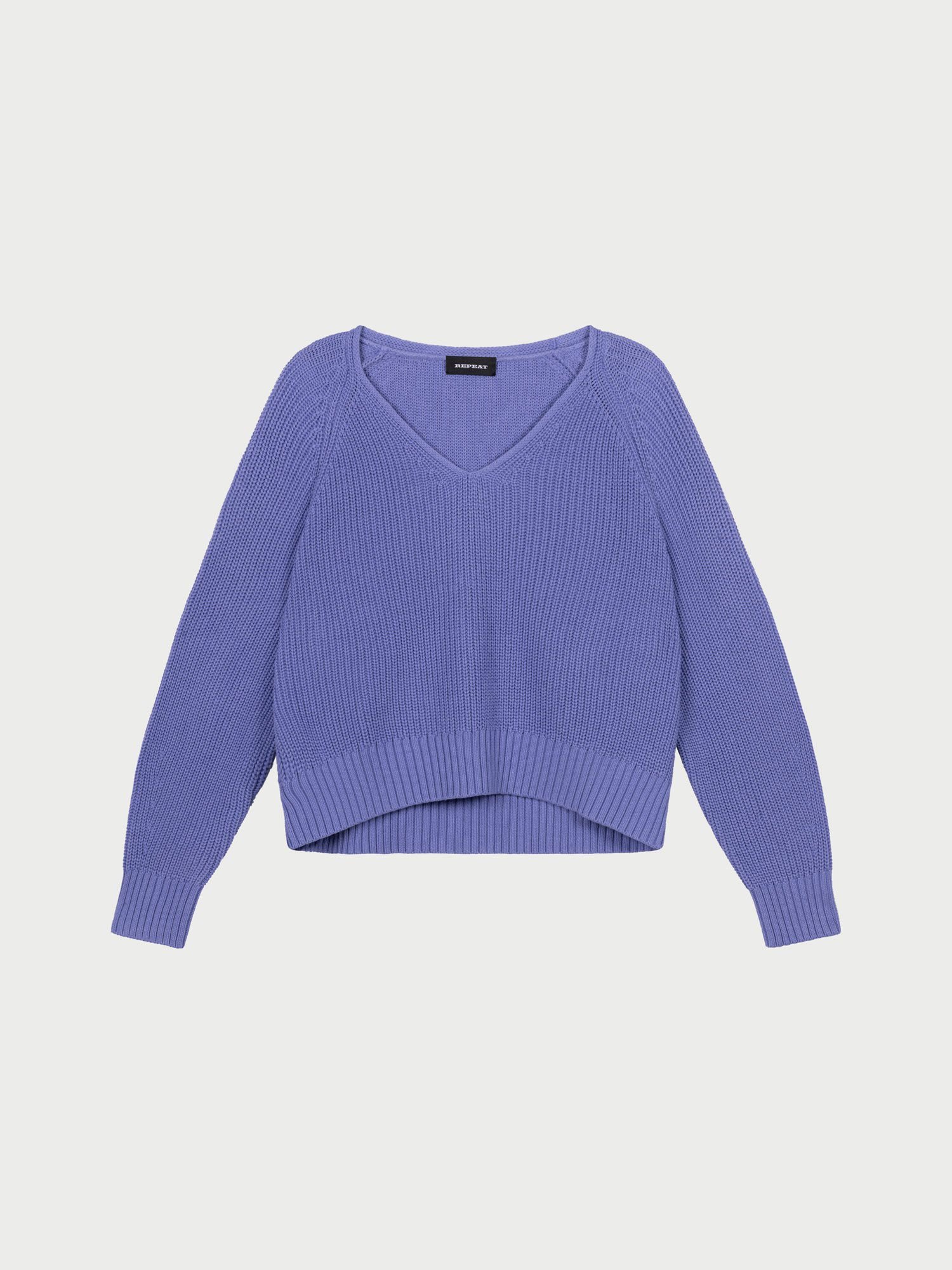 REPEAT cashmere Grof ribgebreide katoenen V-hals trui