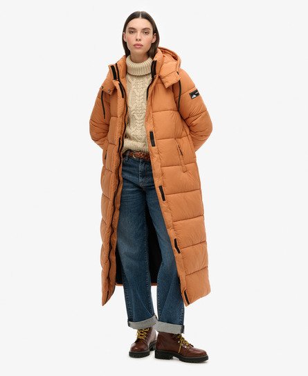 Superdry Vrouwen Lange Pufferjas van Ripstopmateriaal Bruin