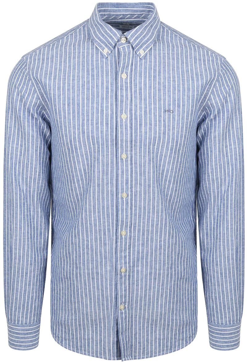 McGregor Overhemd Linnen Blend Streep Blauw