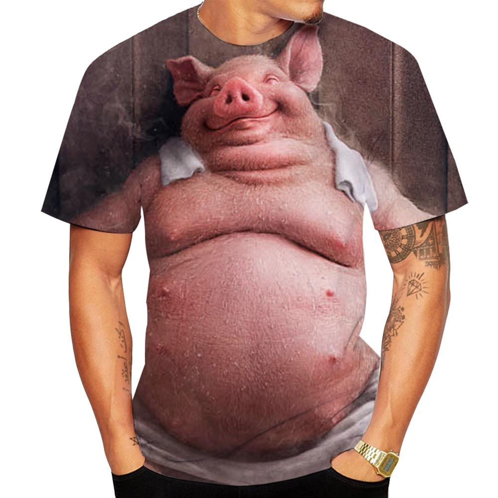 ETST WENDY 005 Zomer Nieuwigheid Dier Varken 3D Bedrukte Heren T-shirts Grappig Piggy Polyester Ronde Hals Korte Mouw Losse Tops Oversized T-shirts XS