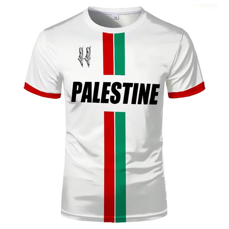 ETST28 Palestina voetbal T-shirts zomermode korte mouwen Palestijnse vlag 3D bedrukte T-shirts casual ronde hals losse heren tops T-shirts S