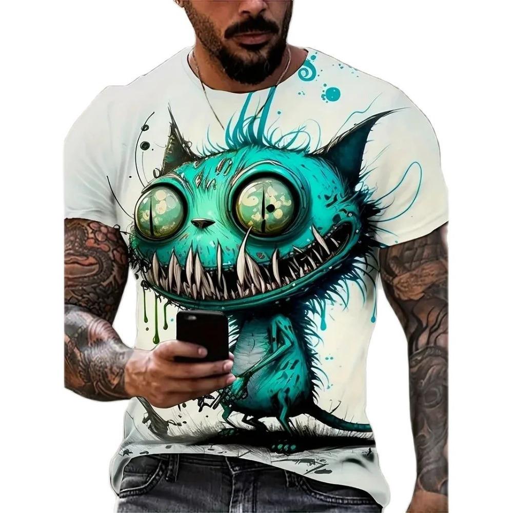 ETST 005 Summer Fashion Cartoon Ctue Little Monster Graphic T-shirt For Men New Trend Casual 3D Printed Round Neck Short Sleeve Tees Tops S