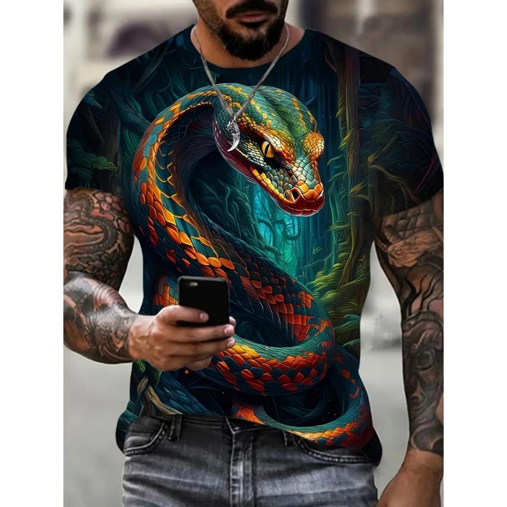 Xiao Xiang Mode 3D Snake Bedrukte T-shirt Voor Mannen Grappig Dier Patroon Oversized T-shirt Zomer Hip Hop Trend Kleding Casual O-hals tops XS