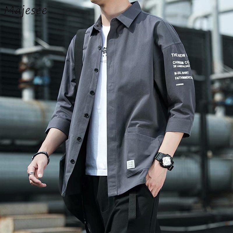 Tooyoo Shirts Mannen Knappe Mode Streetwear Harajuku Koreaanse Zomer All-Match Tieners College Unisex Kleding S legergroene kleur