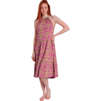 Admas Jurk  Zomerse halflange halterjurk Pink And Green