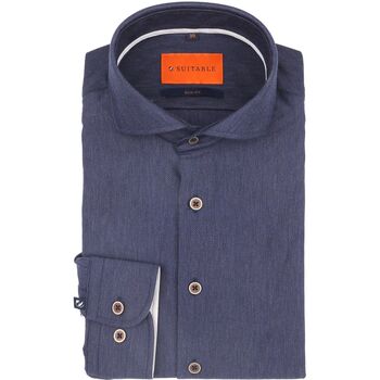 Suitable Overhemd Lange Mouw  Herringbone Overhemd Navy