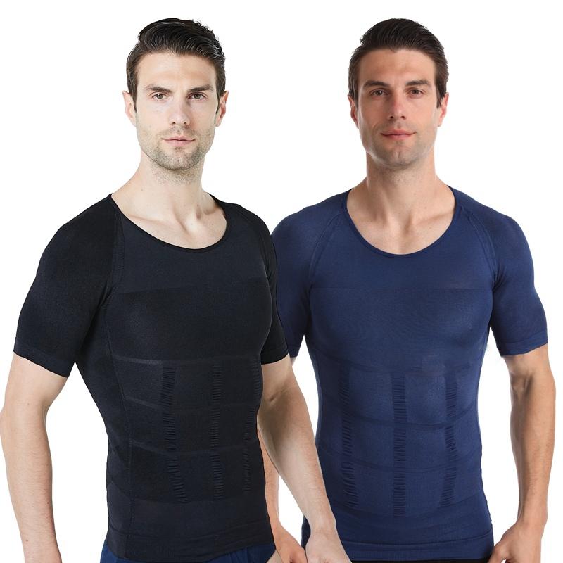 BOOSKU Heren Korset Effen Kleur Afslanken Korte mouw Vormgevend T-shirt Strakke pasvorm Buikcontrole Draai terug Ademend Sporttanktops XL