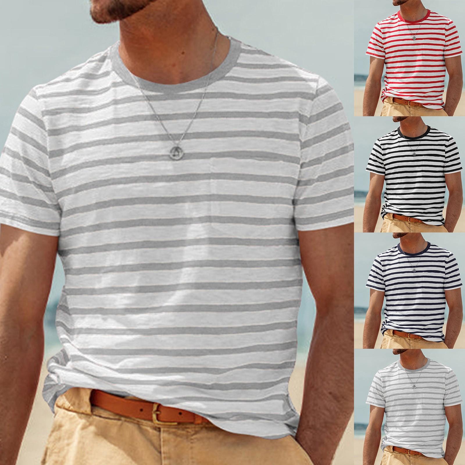Challenge Herenmode Casual Gestreepte Korte Mouw Tops Heren Ronde Hals T-shirt L zwart