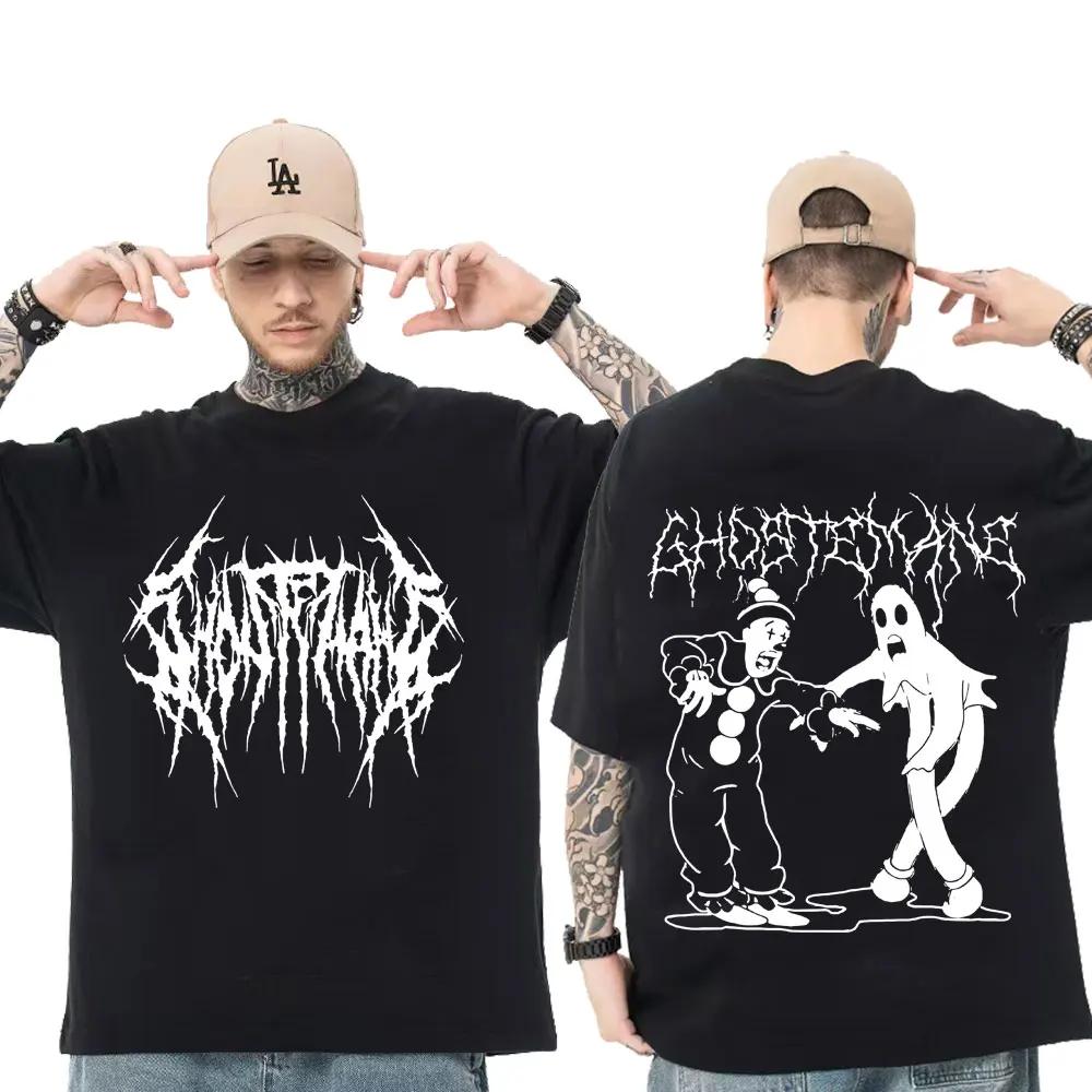 Plus Size FUGUIS Ghostemane Dubbelzijdige Print T-shirt Heren Dames 100% Katoen Mode Hip Hop Metal Gothic Rock T-shirt Oversized Losse Streetwear S zwart